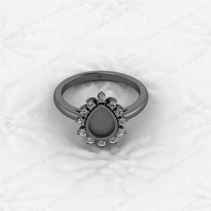 Best Quality 925 Silver Pear 6x8mm Semi Mount Blank Setting Ring for Gemstone Ashes & Resin Jewelry Findings & Components