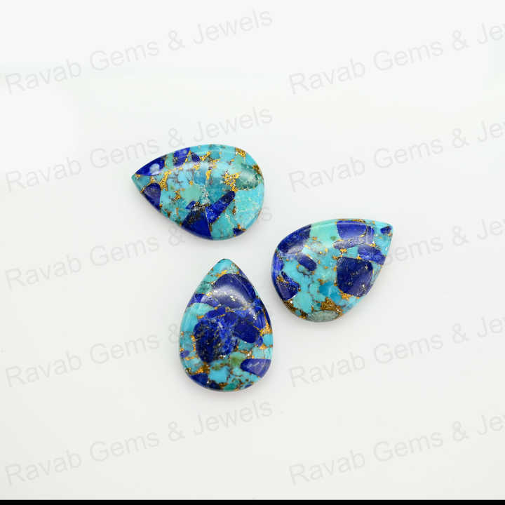 Top Selling 16x22mm Mohave Lapis Lazuli Copper Turquoise Pear Shape Cabochon Gemstone Hand Polish Loose Stone for Making Jewelry