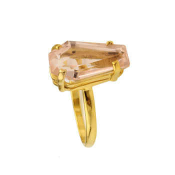 Beautiful Handmade 925 Sterling Silver Coffin Shape Morganite Quartz Ring 18K Gold Plated Prong Ring Fine Jewelry
