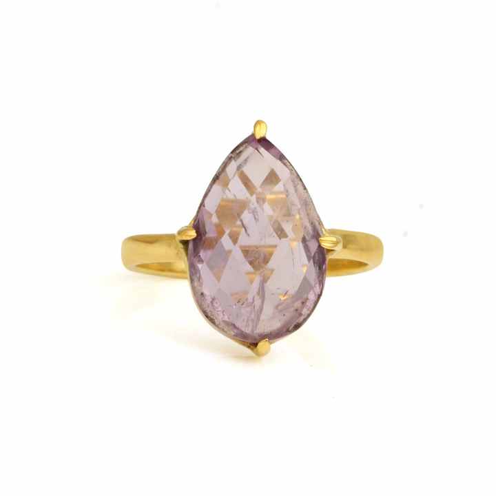 Best Selling 18K Gold Plated Sterling Silver Prong Ring Handmade Indian Jewelry Pink Amethyst Bezel Unisex Trendy Wedding Ring
