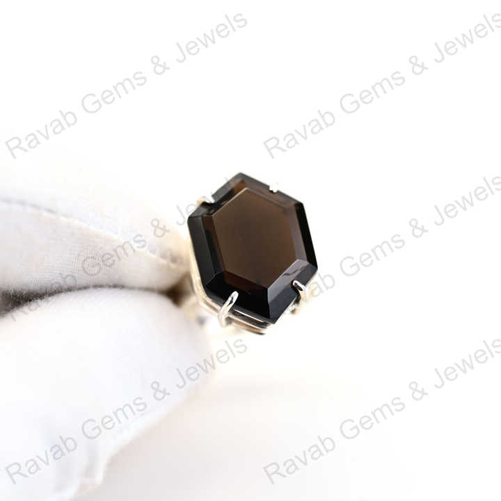 Hot Selling Solid 925 Sterling Silver Natural Black Onyx Hexagon Shape Prong Ring for Women Fine Handmade Gifted Jewelry
