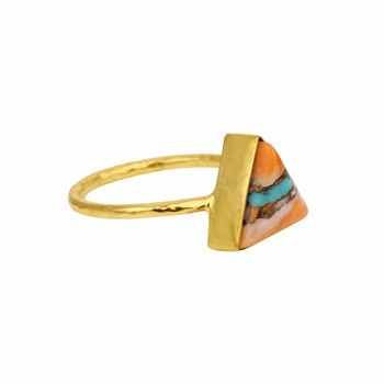 New Natural oyster Copper Turquoise Gemstone Ring Daily Wear 18k Gold Plated Jewelry Ring Sterling Silver Stacking Band Ring