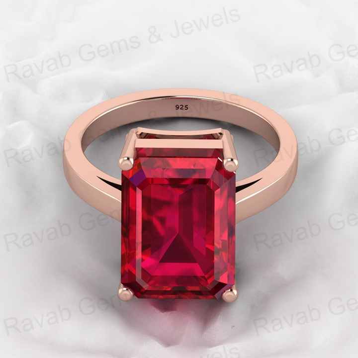 New Arrival Solid 925 Sterling Silver 10x14mm Red Garnet Hydro Rectangle Prong Setting Ring for Women Birthstone Jewelry
