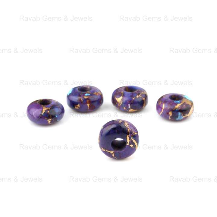 14x8mm Natural Smooth Mohave Purple Turquoise Copper Composite Briolette Rondelle Big 5mm Hole Gemstone Beads for Jewelry Making
