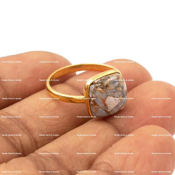 Beautiful 12mm Cushion Natural Ethiopian Opal Copper Gemstone Jewellery Polished Gold Plated Silver Dainty Boho Ring for Women