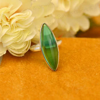 Top Selling 925 Sterling Silver Women's Ring Green Fluorite Quartz 10x30mm Marquise Bezel Setting Vintage Handmade Rhodium for