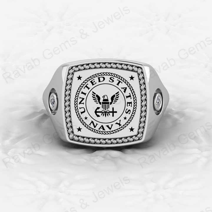 Solid 925 High Quality Sterling Silver 16x16mm Patriotic Seal Signet Ring Handmade Personalized Military Navy Wedding Gift