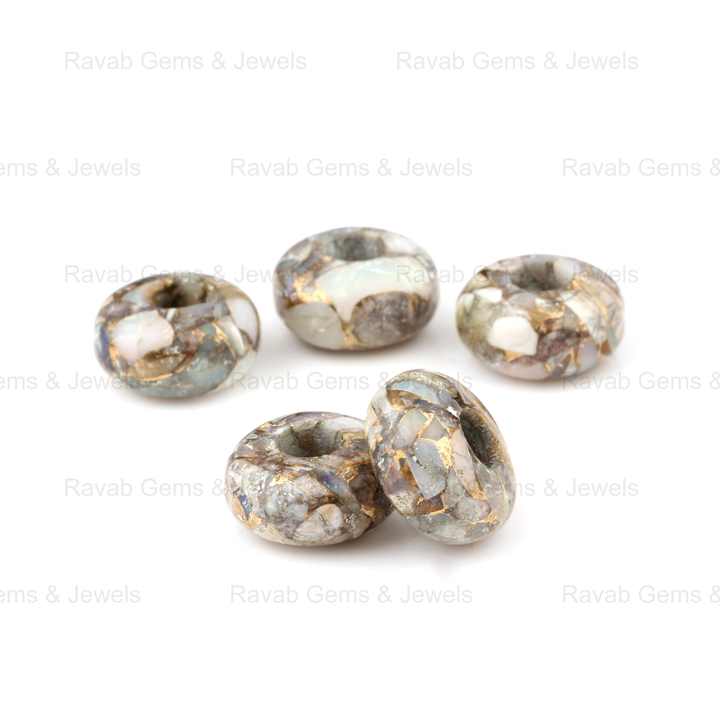 14x8mm Natural Ethiopian Pink Opal Copper Smooth Briolette Rondelle Big Hole Gemstone Loose Beads for Jewelry Making Wholesaler