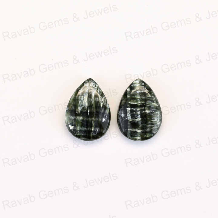 Best Quality 16x22mm Natural Seraphinite Pear Shape Cabochon Calibrated Gemstone Hand Polish Loose Stone for Making Gold Jewelry