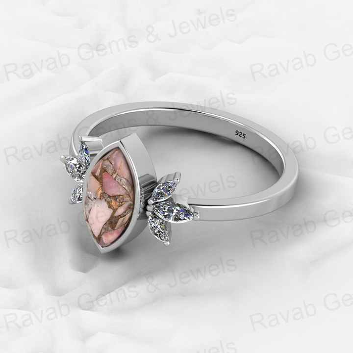 Top Selling Marquise Designer Ring Genuine 925 Silver Pink Copper Turquoise Gemstone Bezel Setting Fine Jewelry Trusted