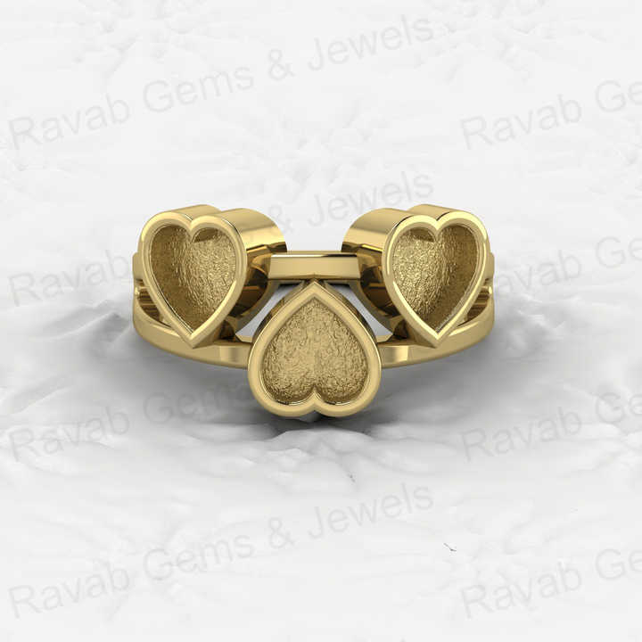 Top Quality Solid 925 Sterling Silver 3 Heart Shape Semi-Mount Blank Setting Ring Good for Ashes & Resin Work Breastmilk Jewelry