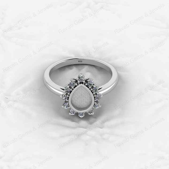 Best Quality 925 Silver Pear 6x8mm Semi Mount Blank Setting Ring for Gemstone Ashes & Resin Jewelry Findings & Components