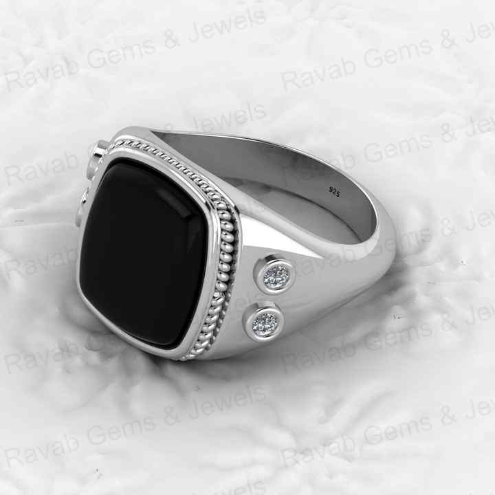 Top Selling Solid 925 Sterling Silver 12x14mm Black Onyx Octa Cushion Shape Signet Ring for Men Customized Bikers Fine Jewelry