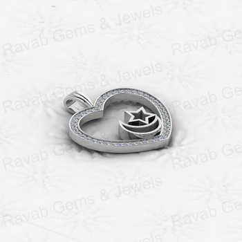 Solid Real 925 Silver 30mm Islamic Moon Star in Heart Semi Mounting Charm Pendant Blank Setting for Resin & Ashes Work Jewelry