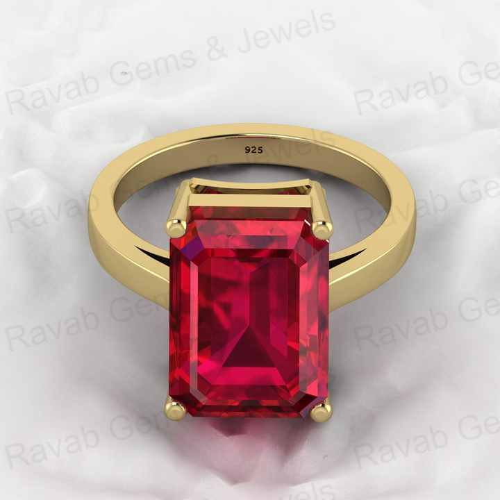 New Arrival Solid 925 Sterling Silver 10x14mm Red Garnet Hydro Rectangle Prong Setting Ring for Women Birthstone Jewelry