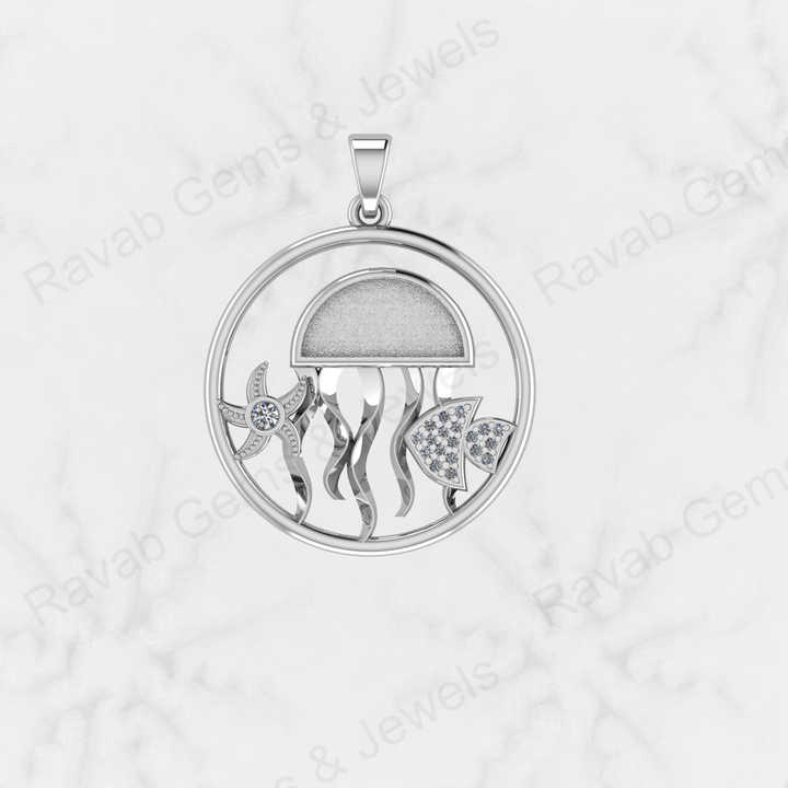 25mm Circle Octopus Starfish With CZ Blank Bezel Charm Pendant Mounting Setting High Quality 925 Silver Breastmilk Ashes Jewelry