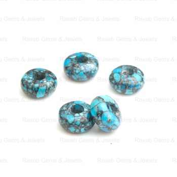 Trending 14x8mm Natural Spiderweb Tibetan Turquoise Smooth Rondell Shape 5mm Big Hole Gemstone Beads for Jewelry Making