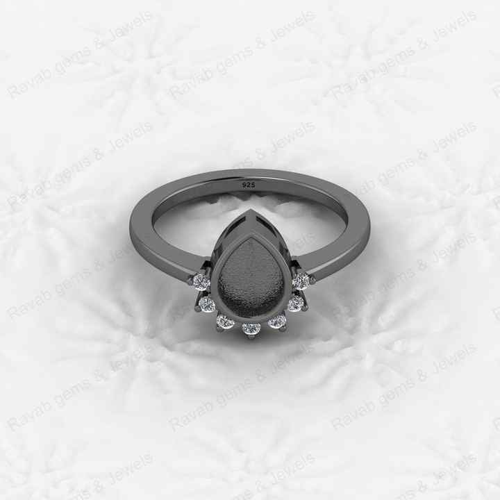 Top Quality 925 Sterling Silver 6x8mm Marquise Semi Mount Blank Setting Pear Crown Ring Good for Resin Keepsake Finding Jewelry