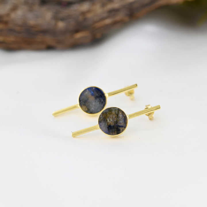 Genuine Solid 925 Sterling Silver Natural Madagascar Labradorite Round Flat 10mm Bezel Setting Fine Stud Earring For Women's