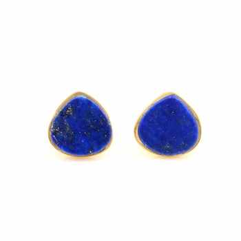 Daily Wear 10mm Lapis Lazuli Latest Design Natural Minimalist Heart Stud Earrings Women Handmade Sterling Silver Fine Stud
