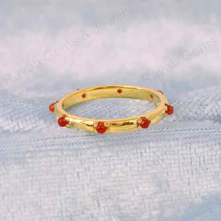 Best Selling 925 Sterling Silver Minimalist Eternity Prong Natural Red Onyx Gemstone Gold Vermeil Rhodium Fine Women's Ring