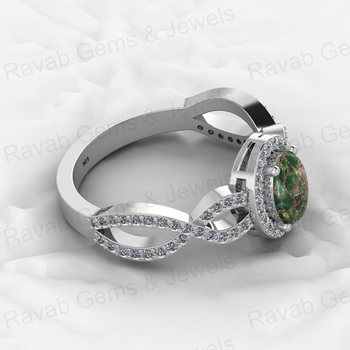 Top Selling 925 Sterling Silver Fine Ring Peridot Copper Turquoise Gemstone Bezel Setting CZ Twisted Cocktail Custom Jewelry