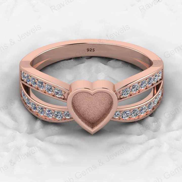 Genuine 925 Sterling Silver Semi Mount Ring Ultimate Heart Blank Bezel Design With Resin Ashes Good Keepsake Cremations Jewelry