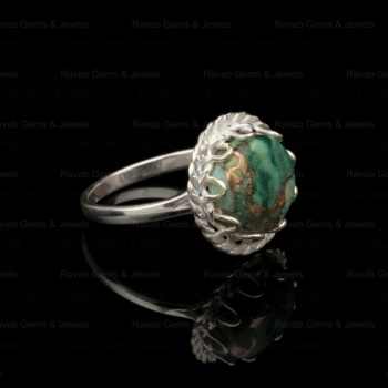 Super Quality 10mm Mohave Chrysocolla Copper Gemstone Gypsy Setting 18k Gold Plated 925 Sterling Silver Dainty Ring for Women
