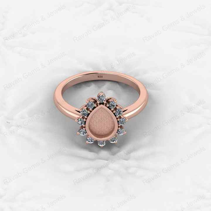 Best Quality 925 Silver Pear 6x8mm Semi Mount Blank Setting Ring for Gemstone Ashes & Resin Jewelry Findings & Components