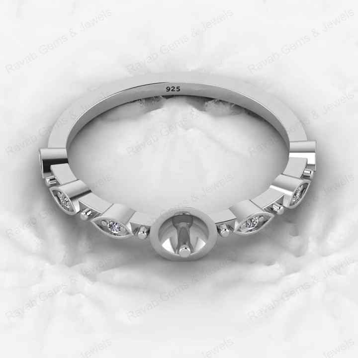 Solid 925 Sterling Silver CZ Sides 6mm Round Solitaire Semi Mount Setting Ring for Resin & Ashes Breastmilk DIY Jewelry Findings
