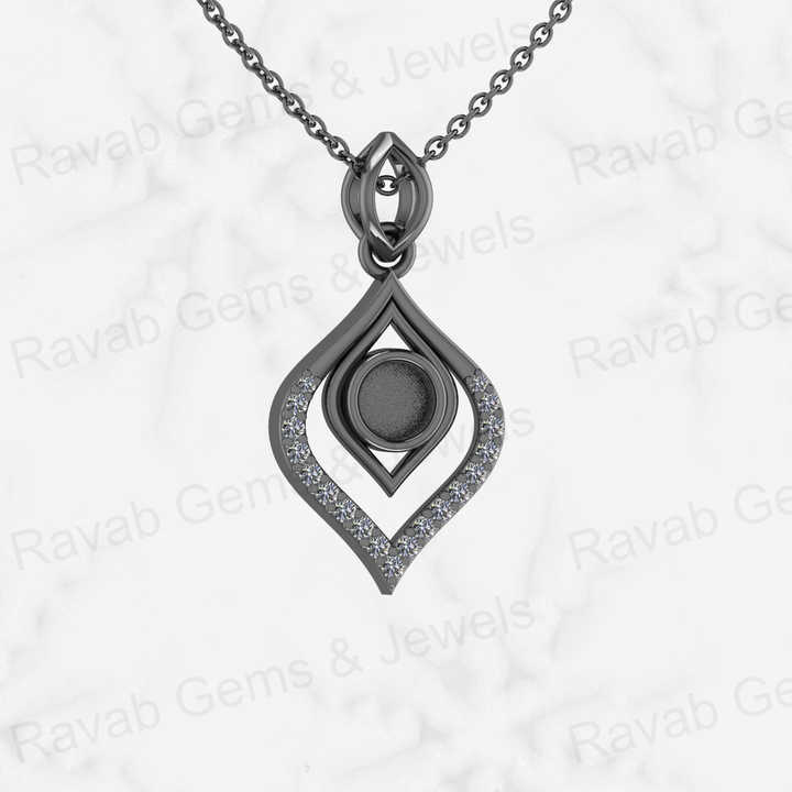 Solid 925 Sterling Silver With CZ 14x20mm Water Drop Semi Mount Blank Charm Pendant Stone Setting for Resin Ashes Work Jewelry