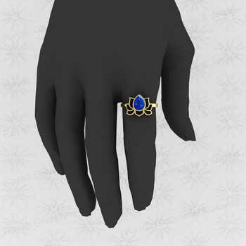 Best Selling 6x8mm Natural Lapis Lazuli Gemstone 925 Silver Vermeil Eternity Bezel Crown Design Women's Vintage Wedding Ring