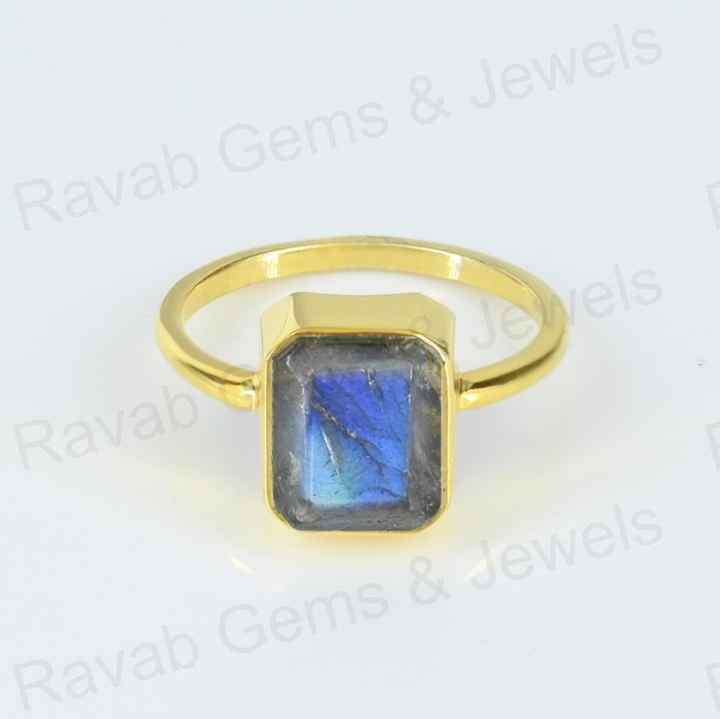 Beautiful Handmade 925 Silver 8x10mm Octagon Shape Natural Labradorite Stone Gold Vermeil Eternity Fine Jewelry Ring for Women