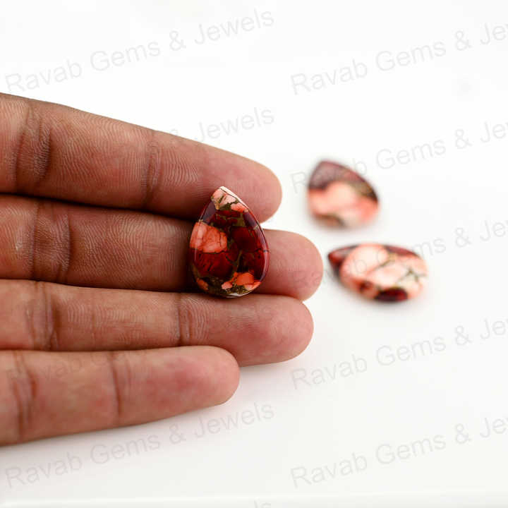 Natural Red Rose Dahlia Mohave Turquoise 16x22mm Pear Shape Cabochon Gemstone Hand Polish Loose Stone for Making Fine Jewelry