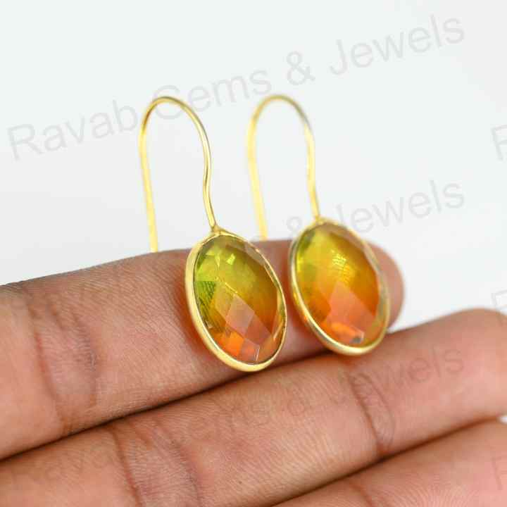 Top Quality Solid 925 Sterling Silver Watermelon Tourmaline Quartz Oval Checker Cut Dangle Drop Earring for Women Fine Jewelry