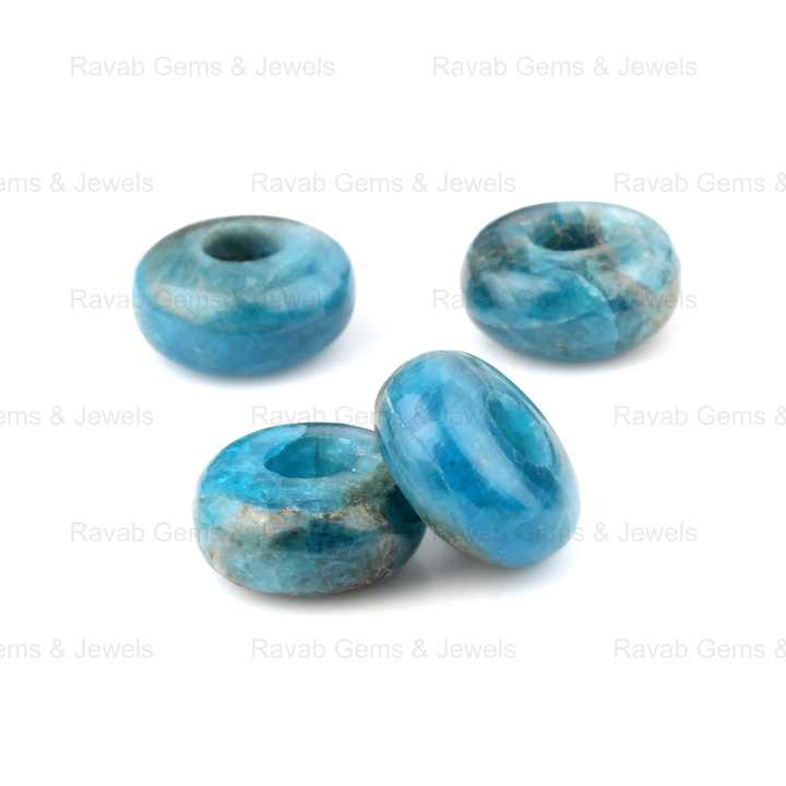 High Quality 14x8mm Natural Blue Apatite Rondelle Smooth 5mm Big Hole Loose Gemstone Beads for Jewelry Making Wholesale Price