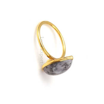 Natural Pear Cut Dendritic Opal Gemstone Handmade Ring Latest Design Wholesale Sterling Silver Gold Plated Stacking Ring Fine