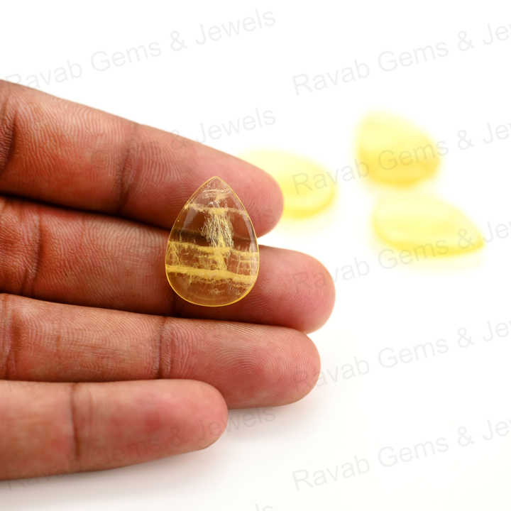 Christmas Sale 16x22mm Natural Lemon Quartz Pear Shape Cabochon Hand-Polished Loose Stone for Fine Jewelry Making
