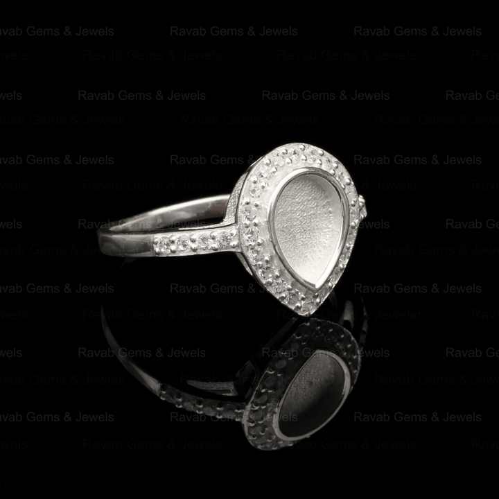 2024 Wholesale 925 Solid Silver 7x9mm Pear With Zircon Set Semi Mount Blank Bezel Setting Ring Good for Gemstone & Ashes Resin