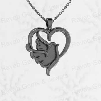 925 Sterling Silver 24x25mm Pigeon Bird Fly Heart Charm Good Resin Ashes Work Keepsake Necklace with Semi Mount Pendant Blank