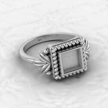 Genuine 925 Sterling Silver Braided 6mm Square Bezel Cup Leaf Semi Mounting Ring Resin Ashes Work Keepsake Jewelry Fitting