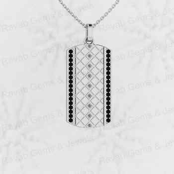 New Arrival Solid 925 Sterling Silver Sturdy Vertical Black & White CZ Pendant With 18 Inch Handmade Ethnic Style Chain Women