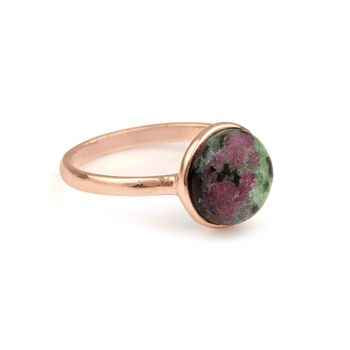 Best Selling 10mm Natural Ruby Zoisite Gemstone Pure 925 Silver Rose Gold Plated Dainty Ring Vintage Unisex Fine Party Jewelry