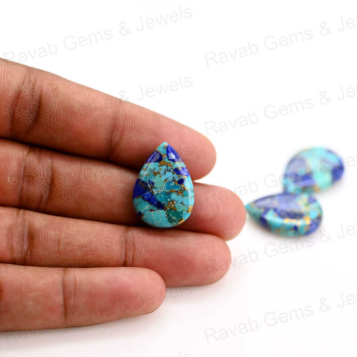 Top Selling 16x22mm Mohave Lapis Lazuli Copper Turquoise Pear Shape Cabochon Gemstone Hand Polish Loose Stone for Making Jewelry