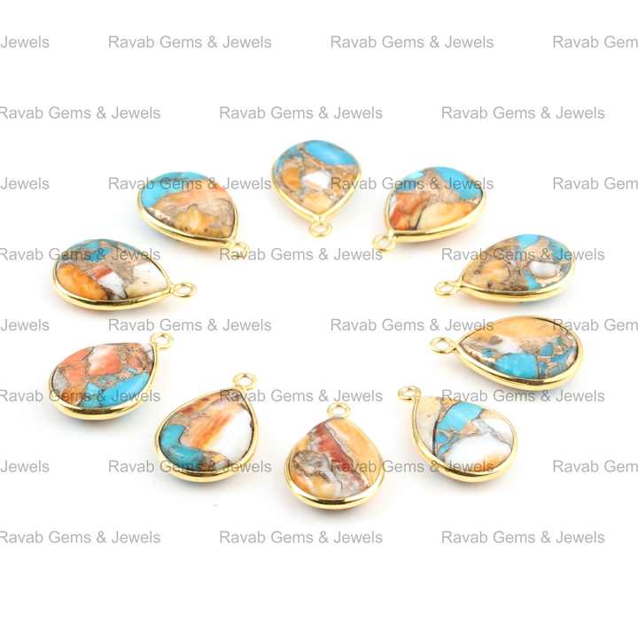 Best Selling Mohave Spiny Oyster Copper Turquoise Gemstone 12x16mm Pear Charms Pendant for Earring Bracelet Necklace DIY Making