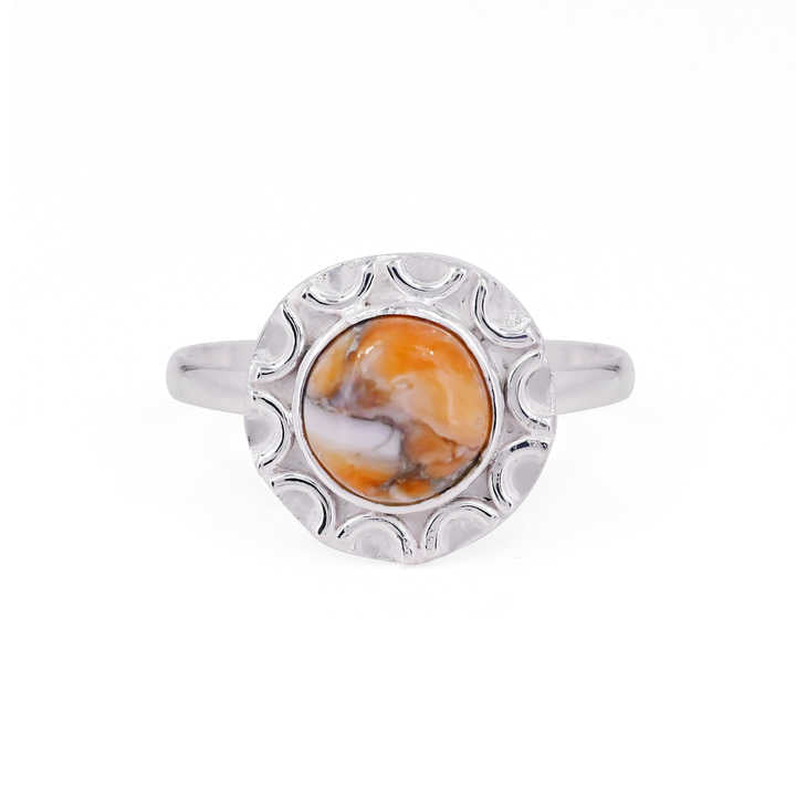 Superb Quality Solid 925 Sterling Silver Natural Orange Spiny Oyster Turquoise 10mm Round Shape Ring For Women Fine Jewelry