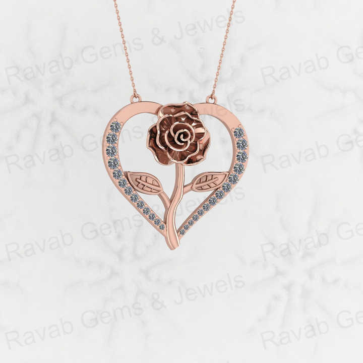 Beautiful 925 Silver 30mm Rose Leaf Flower in Heart CZ Valentines Day Dainty Pendant Necklace Personalized Love Keepsake Jewelry
