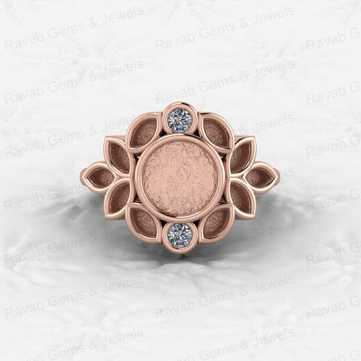 Solid 925 Sterling Silver 8mm Round & Micro Marquise CZ Semi Mount Blank Bezel Base Ring Setting for Resin Ashe Keepsake Jewelry