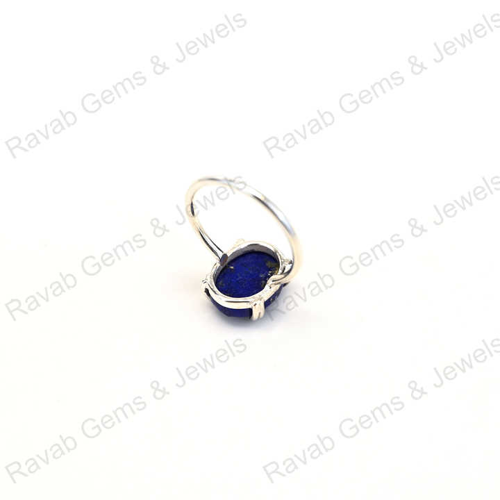 Top Selling Solid 925 Sterling Silver Natural Lapis Lazuli Oval Checker Cut Setting Ring for Women Fine Handmade Jewelry