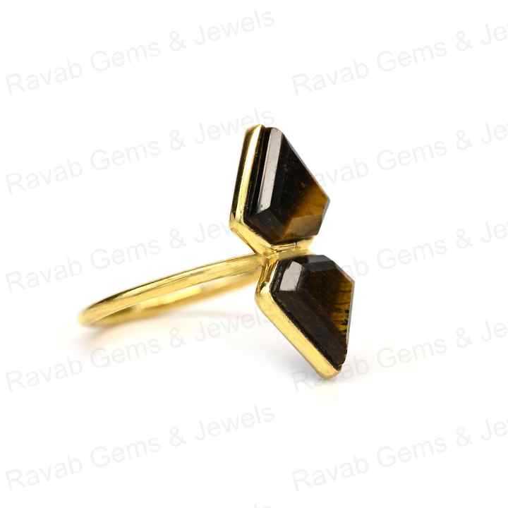 Top Quality Solid 925 Sterling Silver Natural Tiger's Eye Fancy Cut 10x14mm Bezel Setting 18k Gold Filled Fine Ring for Women